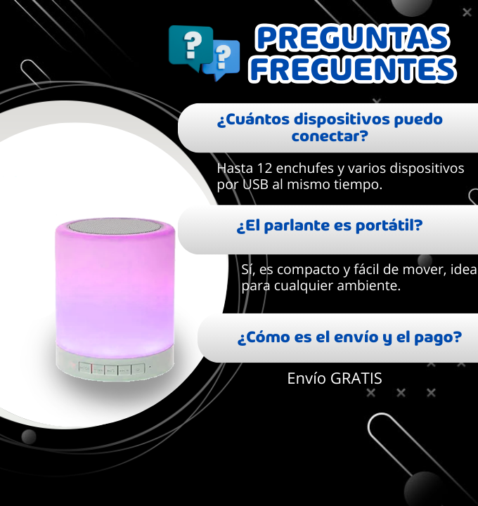 Combo Duo Power – Torre de Enchufes 3 Pisos + Parlante con Luces