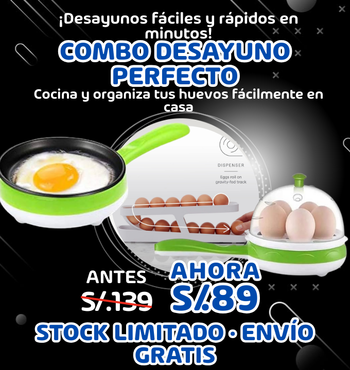 COMBO DESAYUNO PERFECTO – Sartén eléctrica multifuncional + Dispensador de huevos
