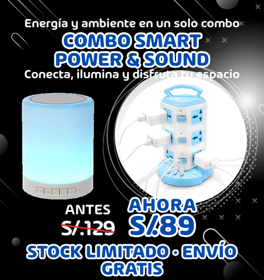 Combo Duo Power – Torre de Enchufes 3 Pisos + Parlante con Luces
