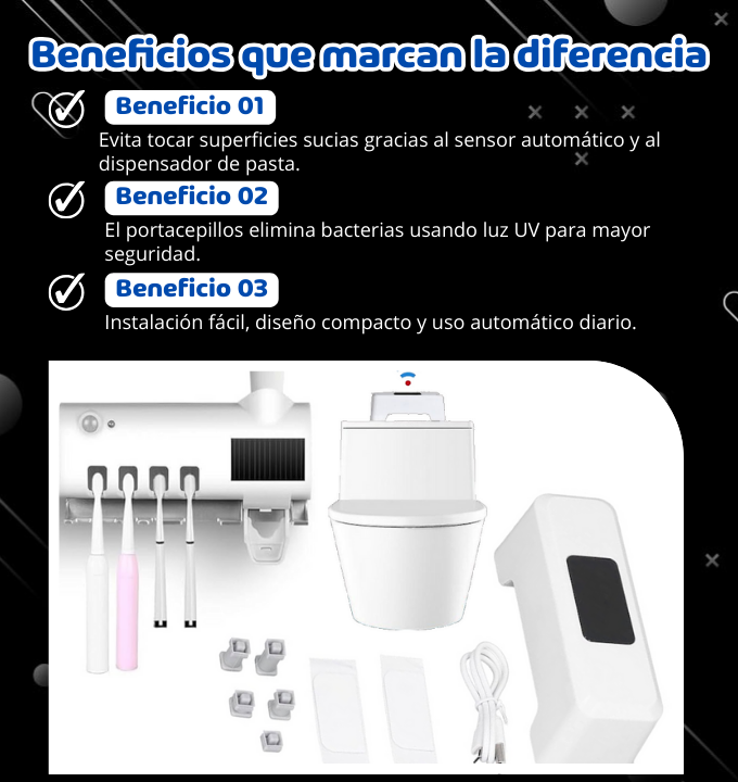 Combo Baño Inteligente TouchFree – Descarga Automática + Dispensador Dental UV