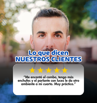 Combo Duo Power – Torre de Enchufes 3 Pisos + Parlante con Luces